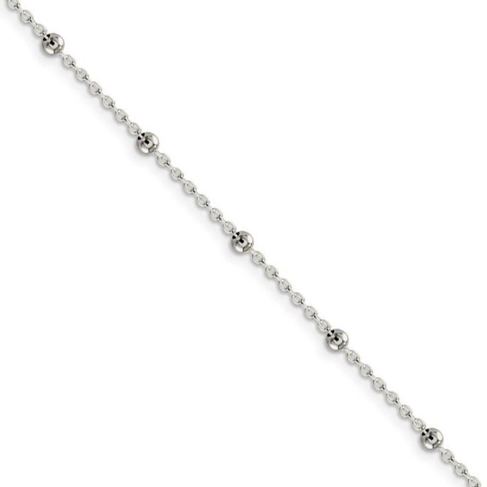 1.3mm, Sterling Silver Beaded Cable Chain Necklace, 20 Inch